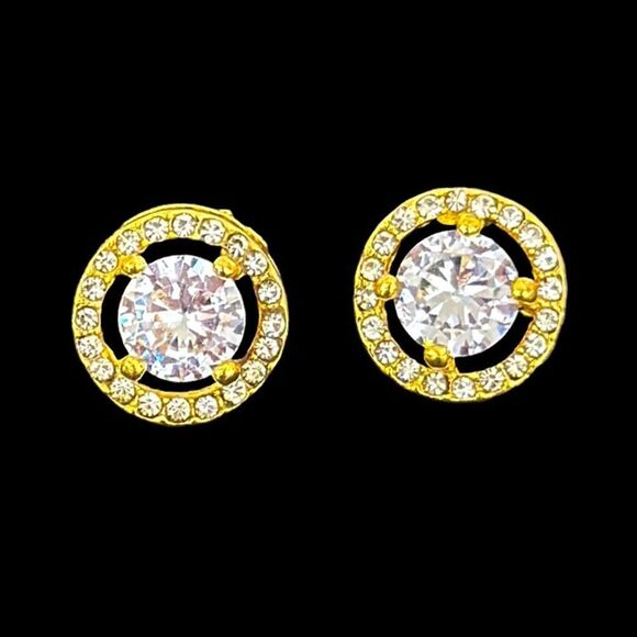 Firebright Open Halo Crystal Studs – .5” Gold Over Silver Brilliant Earrings - Picture 1 of 7